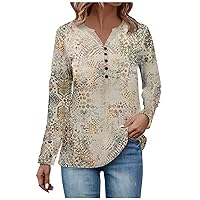 Plus Size Tops for Women Button V Neck Shirts Long Sleeves Floral Printing Fashion Blouses Oversized Sweater