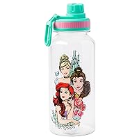 Silver Buffalo Disney Princess Ariel, Belle, and Cinderella Twist Spout Plastic Water Bottle with Stickers You Stick Yourself, 32 Ounces