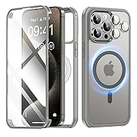 Matekxy for iPhone 15 Pro Case MagSafe, [Military-Grade Protection] [Built-in Tempered Glass Screen Protector with Camera Lens Protector] Magnetic Phone Case for iPhone 15 Pro - Gray Titanium