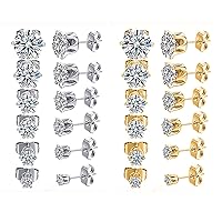 12 Pairs Stud Earrings Set for Women,Gold Silver Hypoallergenic Cubic Zirconia Stainless Steel Stud Earrings Set,Suitable for Women and Men 3-8mm