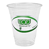 ECO PRODUCTS GreenStripe Clear Compostable 12oz PLA Plastic Cups, Case of 1000, Disposable Renewable Plant-Based Cold Cups, For Cold Drinks & Snacks, BPI Certified, ASTM Compliant.