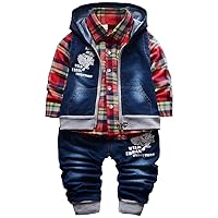 Yao 9M-5T Spring Autumn Baby Boys 3pcs Clothing Set Cotton Shirt Jeans Denim Vest