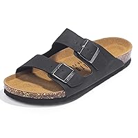 FITORY Mens Sandals, Arch Support Slides with Adjustable Buckle Straps and Cork Footbed