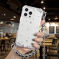 Omio Compatible with iPhone 14 Pro Max Clear Case with Strap Cute Crossbody Chain Bracelet 3D Handmade Sparkle Crystal Diamond Bling Glitter Acrylic Phone Case for iPhone 14 Pro Max Women Girls Clear