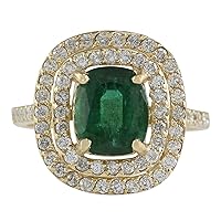3.03 Carat Natural Green Emerald and Diamond (F-G Color, VS1-VS2 Clarity) 14K Yellow Gold Engagement Ring for Women Exclusively Handcrafted in USA