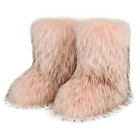 Women's Furry Knee High Snow Boots Faux Fur Mid-Calf Boots Fluffy Flat boot Winter Warm Fashion Boots