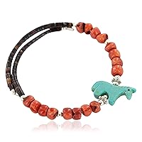 $80Tag Navajo Certified Fetish Horse Coral Native Adjustable Wrap Bracelet 1301-5 Made by Loma Siiva