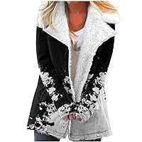 Womens Winter Warm Coat Plush Lined Cardigan Jacket Fashion Print Overcoats Fleece Fuzzy Coats Open Front Outwear
