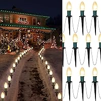 C9 Christmas Lights Outdoor Pathway Marker String Lights 30.75FT Christmas Lights with 24 Bulbs and Stakes for Outdoor Yard, Christmas Decor, Holiday Sidewalk Driveway Christmas Decoration