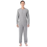 Fruit of the Loom Men's 360 Stretch Long Sleeve Henley Top and Pant Sleep Pajama Set