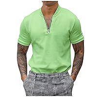 Mens Polo Shirts Short Sleeve,Plus Size Sport Golf Zipper Shirt Solid Summer Fashion Casual Tees Outdoor Blouse