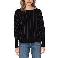Liverpool Women's Long Sleeve Crew Neck Sweater with Rib Knit Detail