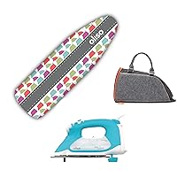 Oliso TG1600 Pro Plus 1800 Watt SmartIron with Auto Lift | Diamond Ceramic-Flow Soleplate Steam Iron (Turquoise) + Oliso Carry Bag for full-size irons + Oliso Ironing Board Cover (Silhouette)