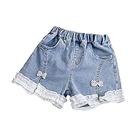 Toddler Girls Denim Shorts Denim Shorts Elastic Waistband Flower Embroidery Jeans White Lace Jeans Baby Girl 3 Months Pants