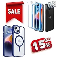CANSHN for iPhone 14 Case Deep Blue & 3+3 Pack for iPhone 14 Screen Protector Tempered Glass & Camera Lens Protector Accessories with Easy Installation Frame - 6.1 Inch
