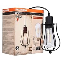 SYLVANIA Lowell Vintage LED Pendant Light Fixture with Dimmable Clear 60W = 8.5W ST19 Edison Filament Bulb, Black Finish, 15' Cord and Plug (60029)