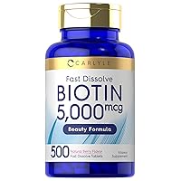 Carlyle Biotin 5000mcg | 500 Fast Dissolve Tablets | Vegetarian, Non-GMO, Gluten Free Supplement