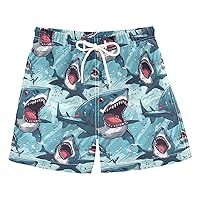 ALAZA Funny Sharks Boy’s Swim Trunk Quick Dry Beach Shorts Swimsuit Bathing Suit Swimwear