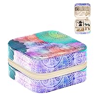PU Leather Jewelry Box Mandala Bohemia Indian Style Colorful Portable Travel Jewelrys Organizer Case Earrings Rings Necklaces Display Storage Holder Boxes for Women Girls Bridesmaid Gifts