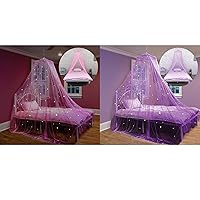 Bollepo Pink & Purple Bed Canopy for Girls with Glowing Stars - Princess Crib Netting Room Decor | Single, Twin, Full, Queen Size Kids Bed Curtains, Fire Retardant Fabric