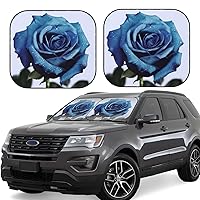 2 Piece Car Windshield Sun Shade Foldable Blue Rose Blooms Car Sun Shade Front Window Sunshade Portable Sunshade Windshield Cover Sun Visor for Sedans SUV Trucks