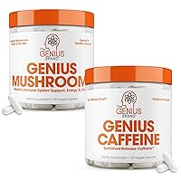 Genius Mushroom and Genius Caffeine Supplement Bundle - Lions Mane, Reishi and Cordyceps - Sustained Release Caffeine