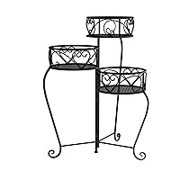 Pure Garden 50-LG1148 Plant Stand ? 3-Tier Indoor or Outdoor Folding Wrought Iron Inspired Metal Home and Garden Display with Laser Cut Shelves (Black)