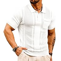 GRACE KARIN Men's Knit Polo Shirts Short Sleeve Texture Lightweight Golf Shirts Sweater