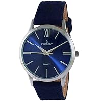 Peugeot Women's Casual Watch, Contemporary with Silver Slim Case and Matching Canvas Wool Wrist Strap