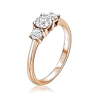 1 Ct Three Stone Diamond Ring, 14k Rose Gold Engagement Ring, Real Round Lab Created Diamond D/VS