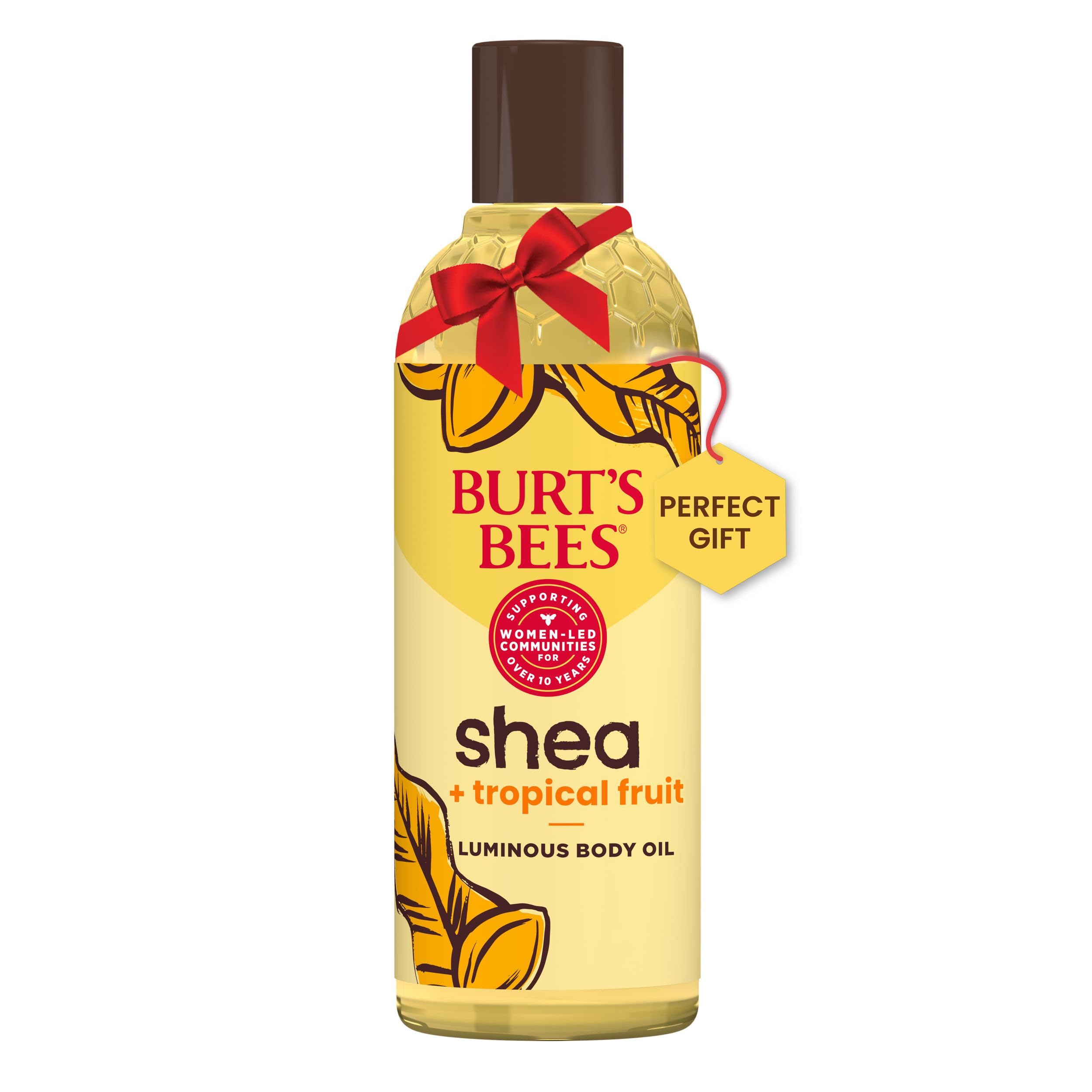Burt's Bees Shea + Tropical Fruit Luminous Body Oil, Stocking Stuffers with Indulgent Antioxidant & Vitamin Rich Formula, Skincare Christmas Gifts, 8 oz. (Packaging May Vary)