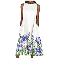 Women's Casual Dress Retro Printed Sleeveless Knee Length Midi Dress