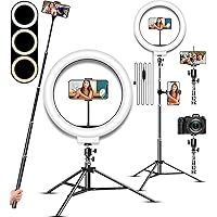 LED Selfie Ring Light with Stand, Circle Light for Makeup/Live Stream, Desktop Camera LED Ringlight with Tripod and Phone Holder for Photography/YouTube/Video Recording/Vlogs