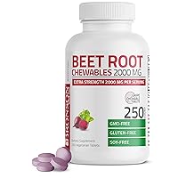 Bronson Beet Root Chewables 2000 MG, Grape Flavored - Extra Strength 2000 MG Per Serving Circulation Support Heart Health & Stamina, Non-GMO, 250 Vegetarian Grape Flavored Chewable Tablets