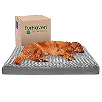 Furhaven Memory Foam Dog Bed for Large Dogs w/ Removable Washable Cover, For Dogs Up to 95 lbs - Ultra Plush Faux Fur & Suede Mattress - Gray, Jumbo/XL