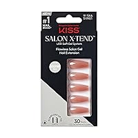 KISS Salon X-tend, Press-On Nails, Nail glue included, Flowers', Medium Pink, Long Size, Coffin Shape, Includes 30 Nails, 5Ml Led Soft Gel Adhesive, 1 Manicure Stick, 1 New Mini File, New Prep Pad