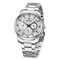 REWARD Mens Watch Fashion Analog Quartz Watches for Men Big Face Sport Chronograph Waterproof Luminous Date Stainless Steel Business Men's Wristwatch Black/Silver/Blue
