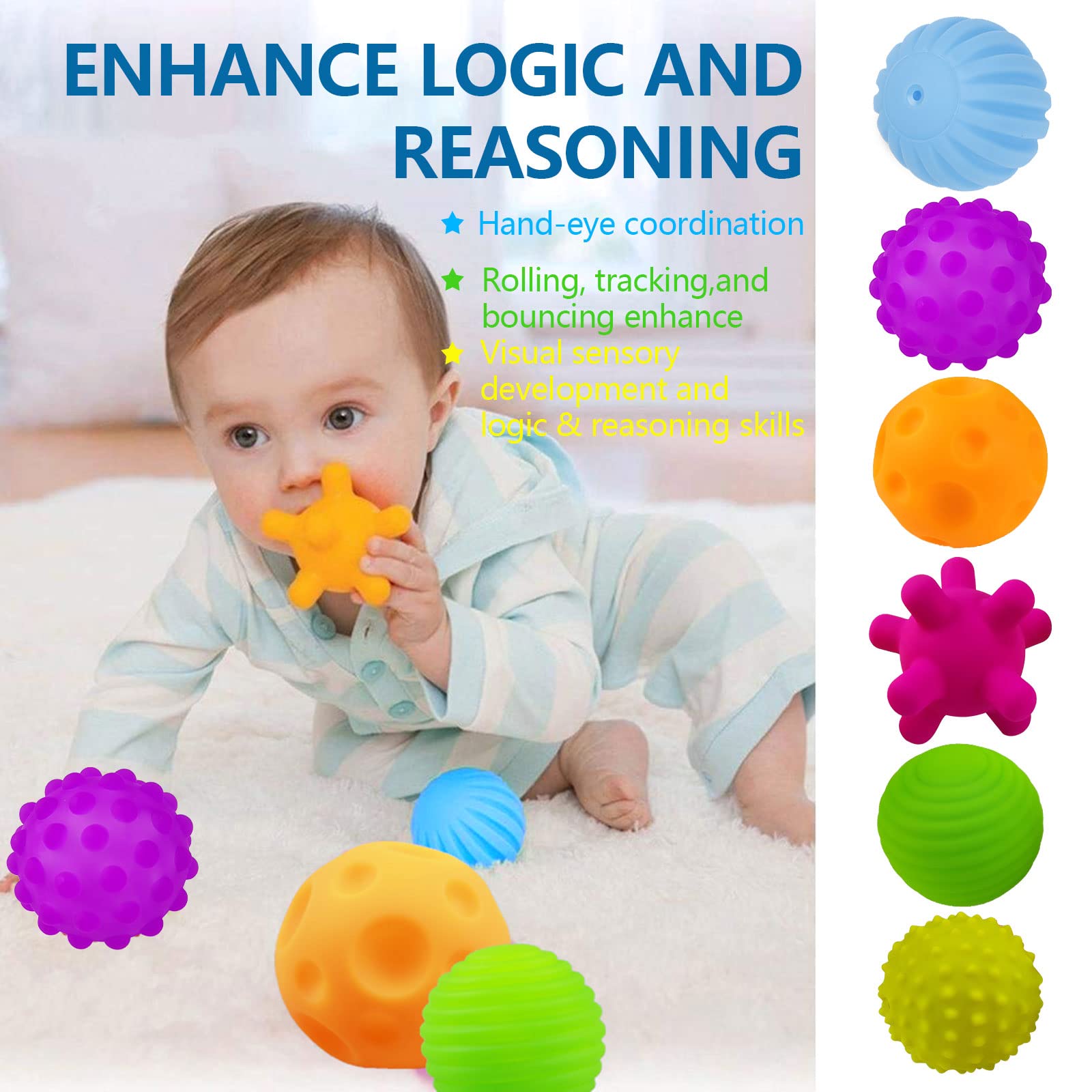 ROHSCE Educational Toys for Babies 6-12 Months Set BPA Free for Toddlers, 12PCS Soft Balls Montessori Infant Baby Toys 6 to 12 Months 6 Pack