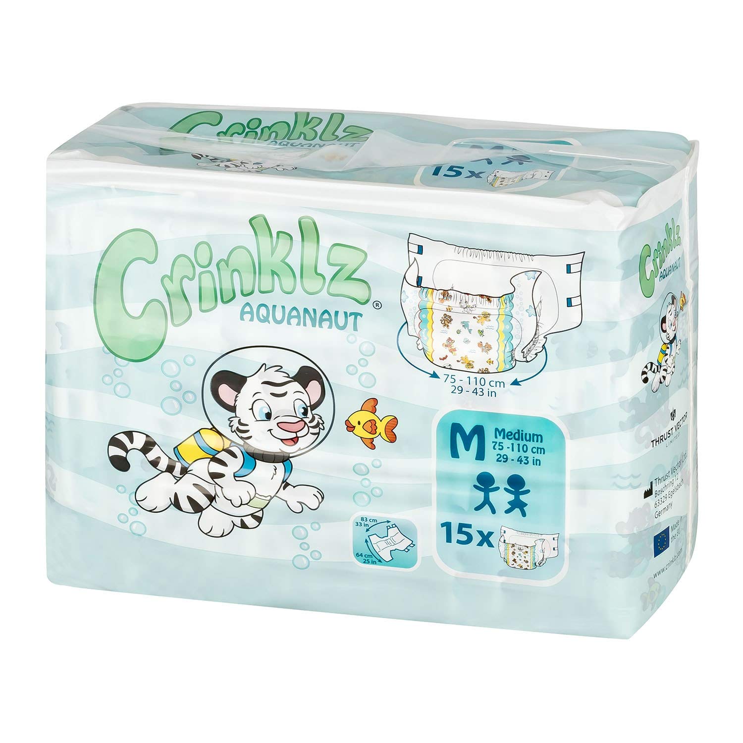 Crinklz Tab-Style Briefs Adult Printed Diapers, Aquanaut, Medium, Pack/15