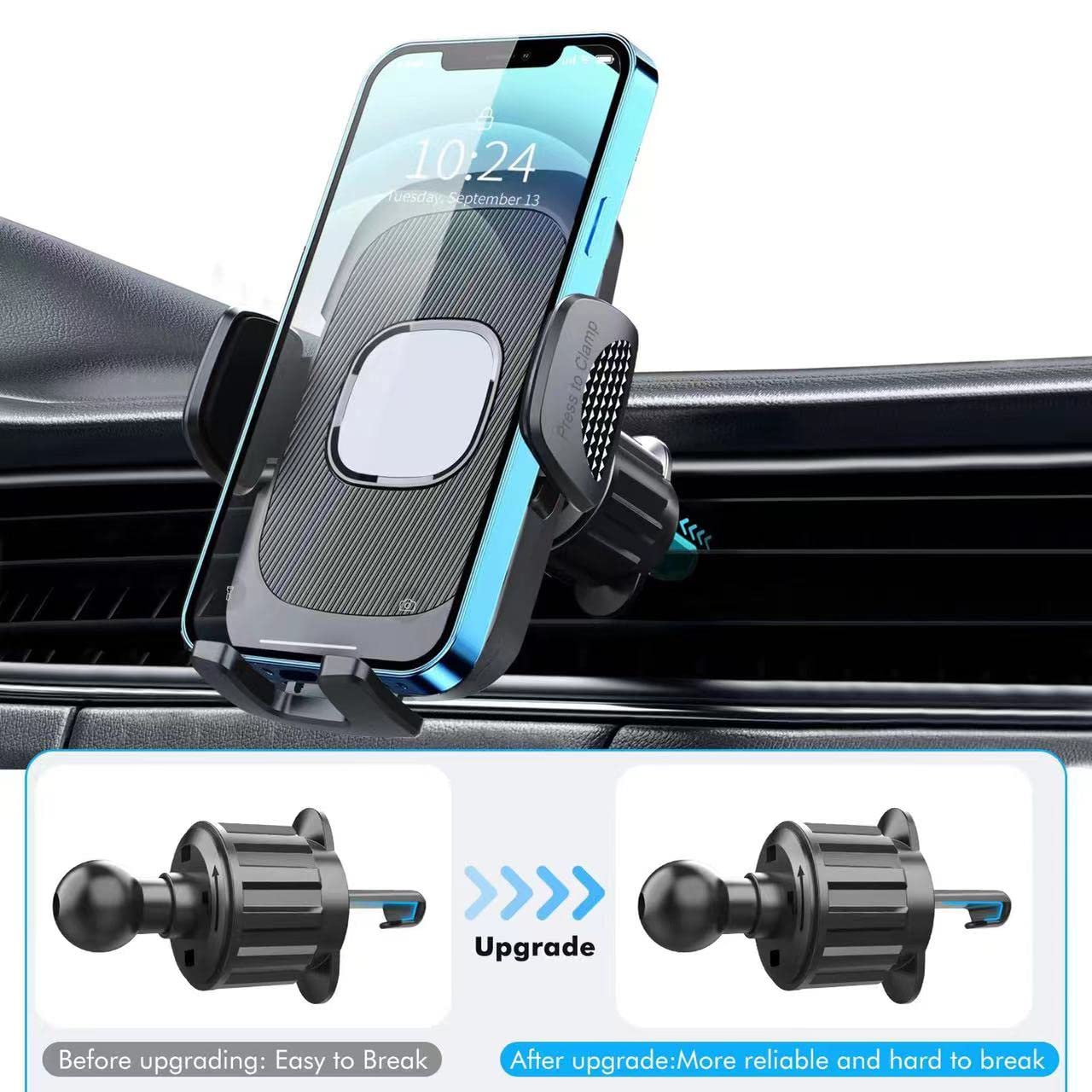 Phone Mount for Car, Car Phone Holder Mount Clip Mount Phone Holder, Car Vent Phone Mount for Car Cellphone Stand Air Vent for Smartphone, iPhone, Automobile Cradles Universal【Metal Hook】