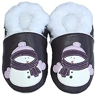 Leather Baby Soft Sole Fur Lining Shoes Boy Girl Infant Children Kid Toddler Crib First Walk Gift Snowman Purple Fur