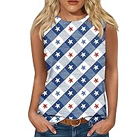 Tank Tops for Women 4Th of July Patriotic Sleeveless Shirts Trendy Striped and Stars Graphic Tees Crew Neck Blouses