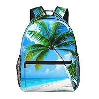 Palm Trees and Blue Sea print Lightweight Bookbag Casual Laptop Backpack for Men Women College backpack
