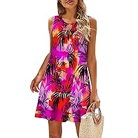Womens Clearance Clothing Sun Dresses for Women Casual Hawaii Print Fashion Sexy Slim Fit with Sleeveless Halter Kehole Neck Summer Dress Hot Pink Small