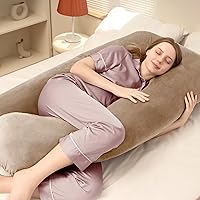 DOWNCOOL Pregnancy Pillow, U Shaped Body Pillow for Pregnancy, 55 Inch Khaki Maternity Pillow with Removable Cover for Sleeping,Support for Back, HIPS, Legs, Belly