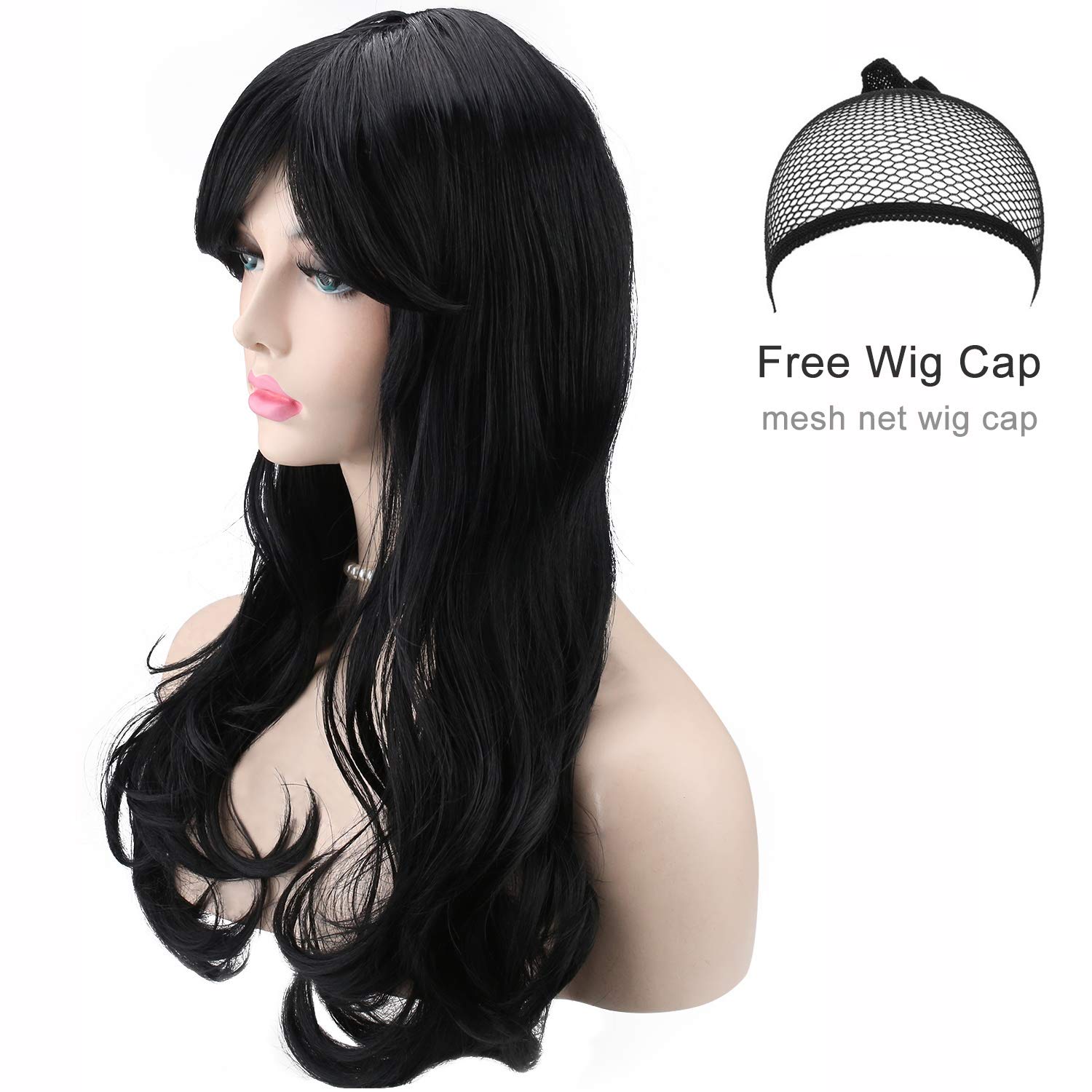 Mua Akstore Women's Heat Resistant 28-Inch 70cm Long Curly Hair Wig with Wig  Cap, Black trên Amazon Mỹ chính hãng 2022 | Fado