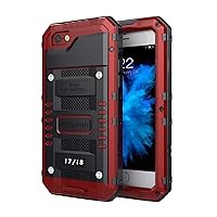 Mitywah Waterproof Case Compatible with iPhone 7 / iPhone 8 Heavy Duty Durable Metal Full Body Protective Case Built-in Screen Protection Shockproof Dustproof Rugged Military Grade Defender, Red