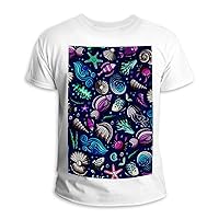 Colorful Shells and Fishes Pattern Unisex T-Shirt Fashion Round Neck Casual Sports Top