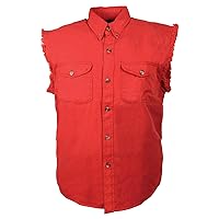 Mens Biker Riding Red Cotton Cut Off Half Sleeveless Shirt with Frayed Sleeves
