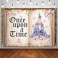 7x5ft Once Upon a Time Backdrop Fairy Tale Books Castle Pink Floral Princess Romantic Story Old Opening Book Photo Background Wedding Baby Shower Birthday Party Decorations Banner Photo Props